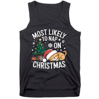 Most Likely To Nap On Christmas Matching Family Christmas Tank Top