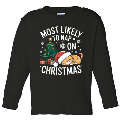 Most Likely To Nap On Christmas Matching Family Christmas Toddler Long Sleeve Shirt