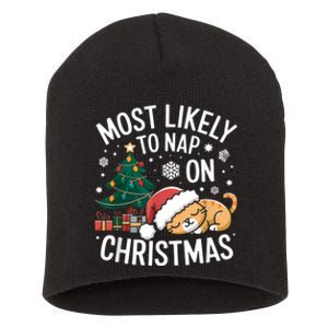 Most Likely To Nap On Christmas Matching Family Christmas Short Acrylic Beanie