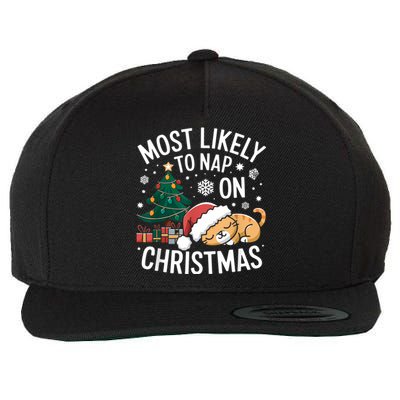 Most Likely To Nap On Christmas Matching Family Christmas Wool Snapback Cap