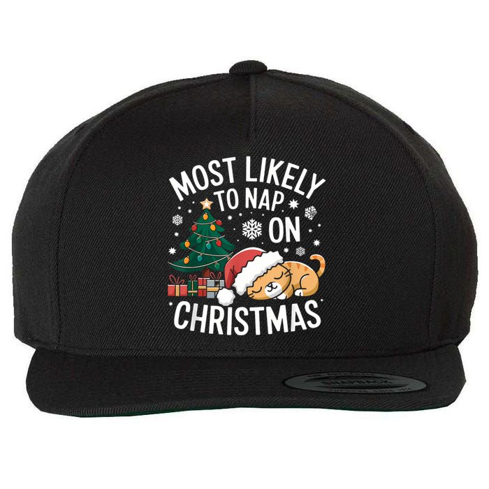 Most Likely To Nap On Christmas Matching Family Christmas Wool Snapback Cap