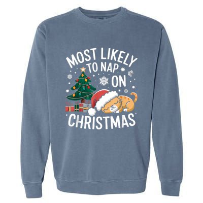 Most Likely To Nap On Christmas Matching Family Christmas Garment-Dyed Sweatshirt