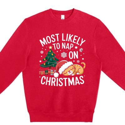 Most Likely To Nap On Christmas Matching Family Christmas Premium Crewneck Sweatshirt