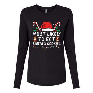 Most Likely To Eat Santas Cookies Family Christmas Holiday Womens Cotton Relaxed Long Sleeve T-Shirt