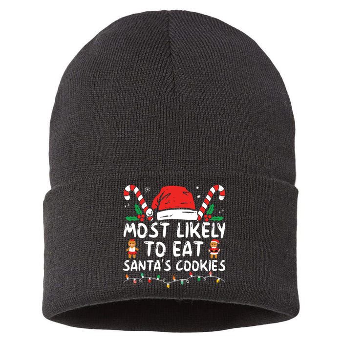 Most Likely To Eat Santas Cookies Family Christmas Holiday Sustainable Knit Beanie