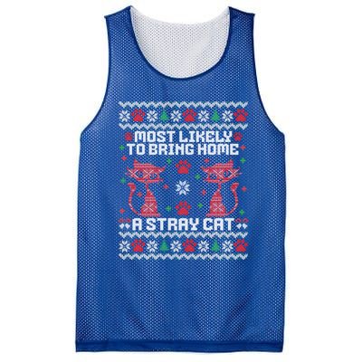 Most Likely To Bring Home A Stray Cat Funny Ugly Christmas Gift Mesh Reversible Basketball Jersey Tank