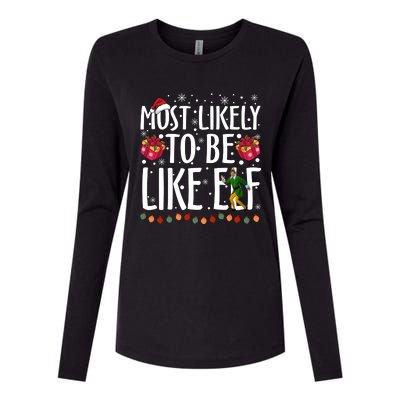 Most Likely To Be Like Elf Christmas Funny Santa Hat Womens Cotton Relaxed Long Sleeve T-Shirt