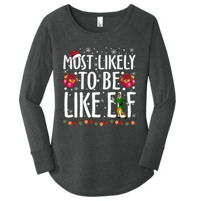 Most Likely To Be Like Elf Christmas Funny Santa Hat Women's Perfect Tri Tunic Long Sleeve Shirt