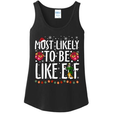 Most Likely To Be Like Elf Christmas Funny Santa Hat Ladies Essential Tank