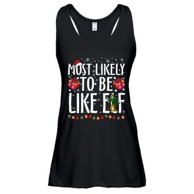 Most Likely To Be Like Elf Christmas Funny Santa Hat Ladies Essential Flowy Tank