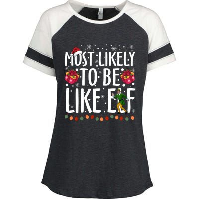 Most Likely To Be Like Elf Christmas Funny Santa Hat Enza Ladies Jersey Colorblock Tee