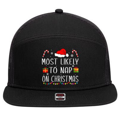 Most Likely To Nap On Christmas Family Funny Matching 7 Panel Mesh Trucker Snapback Hat