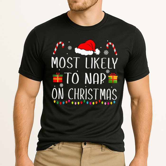 Most Likely To Nap On Christmas Family Funny Matching Cooling Performance Crew T-Shirt