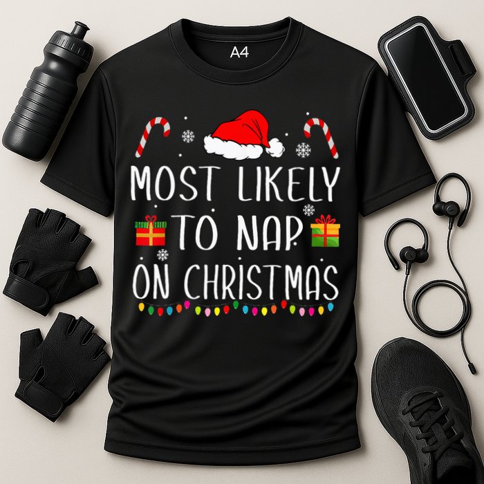 Most Likely To Nap On Christmas Family Funny Matching Cooling Performance Crew T-Shirt