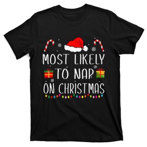 Most Likely To Nap On Christmas Family Funny Matching T-Shirt