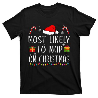 Most Likely To Nap On Christmas Family Funny Matching T-Shirt