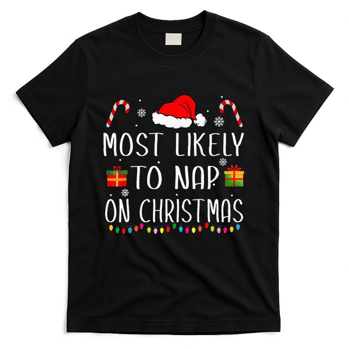 Most Likely To Nap On Christmas Family Funny Matching T-Shirt