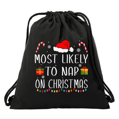 Most Likely To Nap On Christmas Family Funny Matching Drawstring Bag