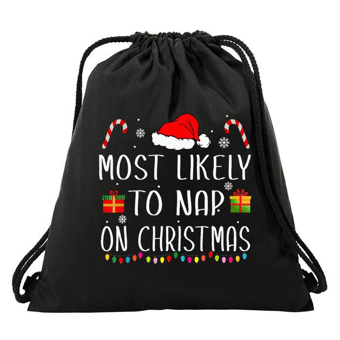 Most Likely To Nap On Christmas Family Funny Matching Drawstring Bag