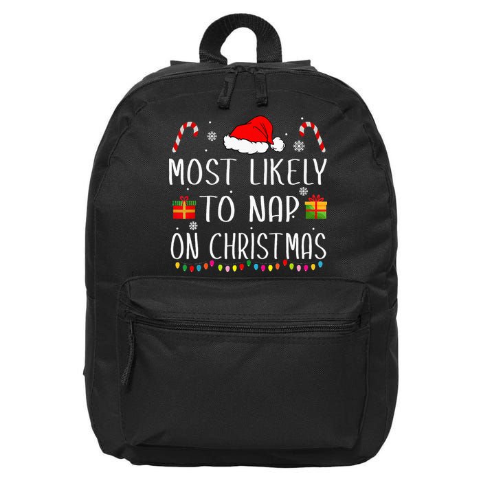 Most Likely To Nap On Christmas Family Funny Matching 16 in Basic Backpack