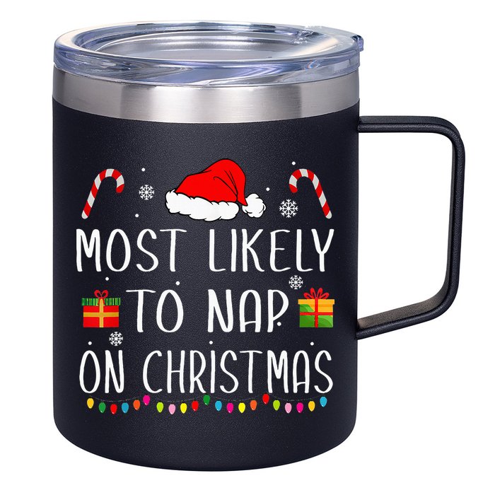Most Likely To Nap On Christmas Family Funny Matching 12oz Stainless Steel Coffee Mug