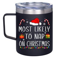 Most Likely To Nap On Christmas Family Funny Matching 12oz Stainless Steel Coffee Mug