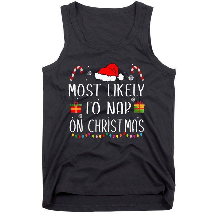 Most Likely To Nap On Christmas Family Funny Matching Tank Top