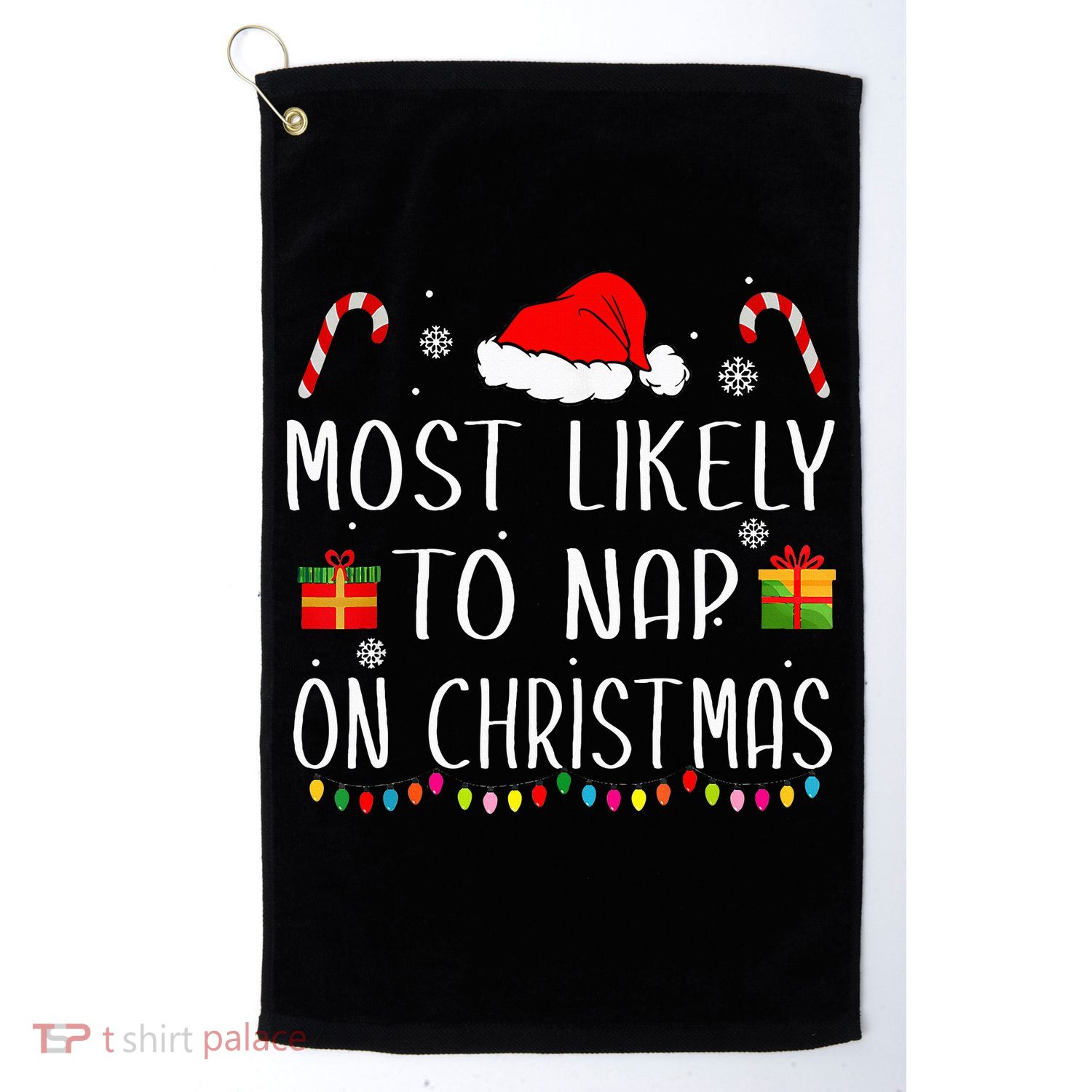 Most Likely To Nap On Christmas Family Funny Matching Golf Towel