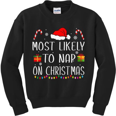 Most Likely To Nap On Christmas Family Funny Matching Kids Sweatshirt