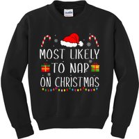 Most Likely To Nap On Christmas Family Funny Matching Kids Sweatshirt