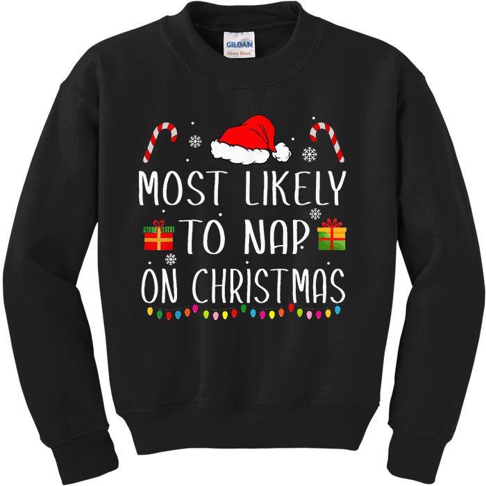 Most Likely To Nap On Christmas Family Funny Matching Kids Sweatshirt