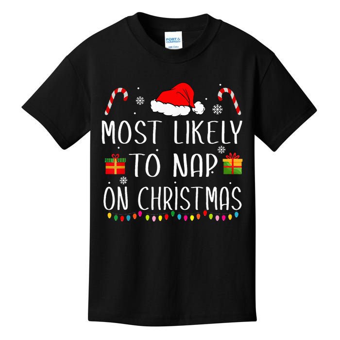 Most Likely To Nap On Christmas Family Funny Matching Kids T-Shirt