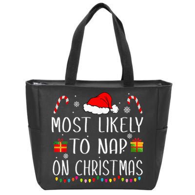 Most Likely To Nap On Christmas Family Funny Matching Zip Tote Bag