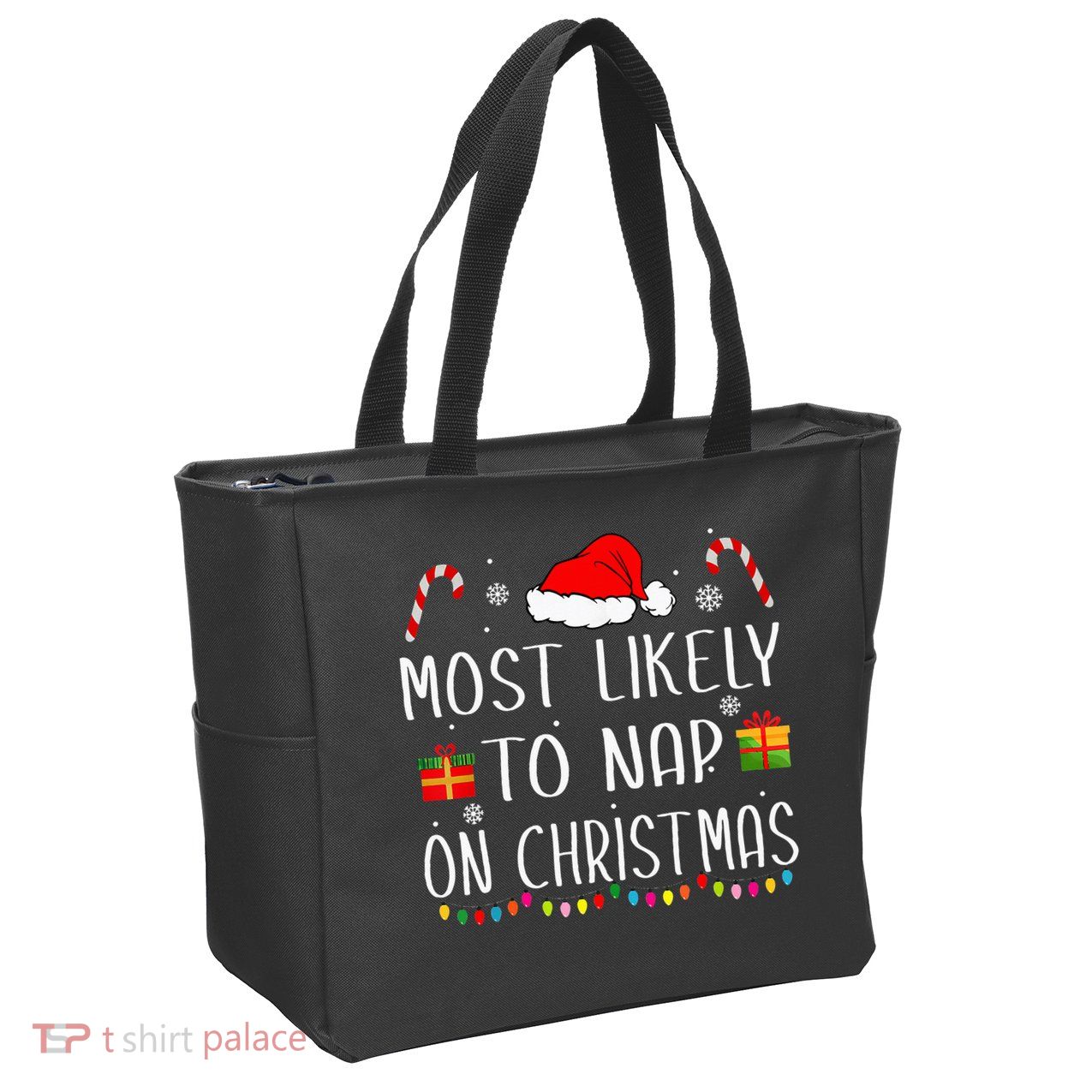 Most Likely To Nap On Christmas Family Funny Matching Zip Tote Bag