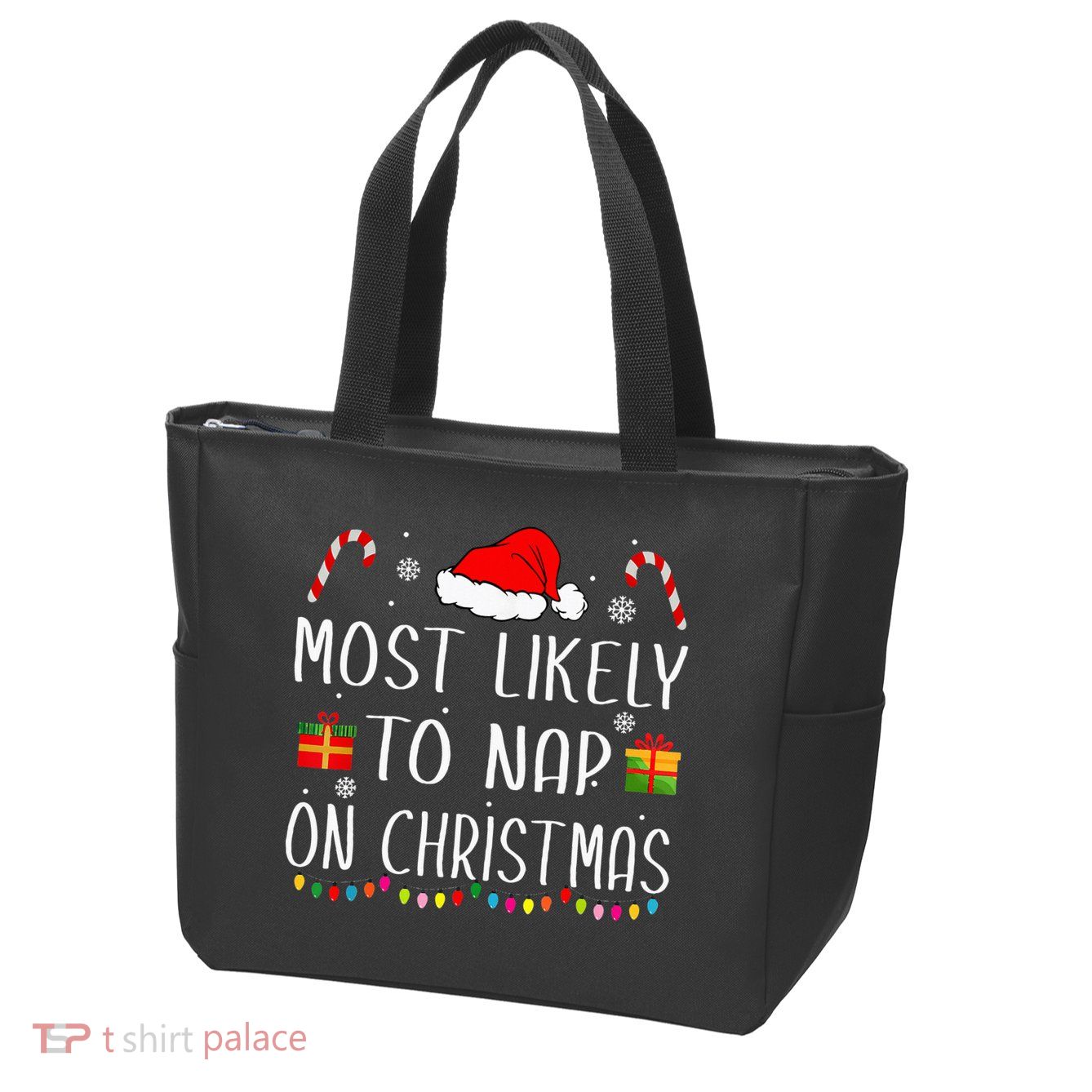 Most Likely To Nap On Christmas Family Funny Matching Zip Tote Bag