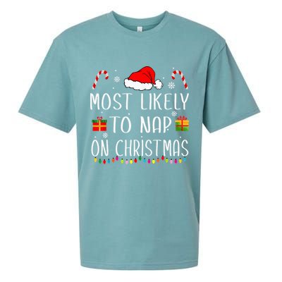 Most Likely To Nap On Christmas Family Funny Matching Sueded Cloud Jersey T-Shirt