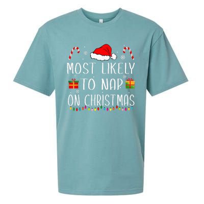 Most Likely To Nap On Christmas Family Funny Matching Sueded Cloud Jersey T-Shirt