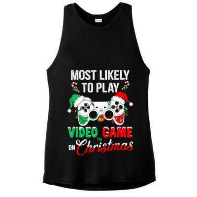 Most Likely To Play Video Game On Christmas Santa Gaming Ladies PosiCharge Tri-Blend Wicking Tank