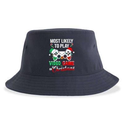 Most Likely To Play Video Game On Christmas Santa Gaming Sustainable Bucket Hat