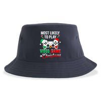 Most Likely To Play Video Game On Christmas Santa Gaming Sustainable Bucket Hat