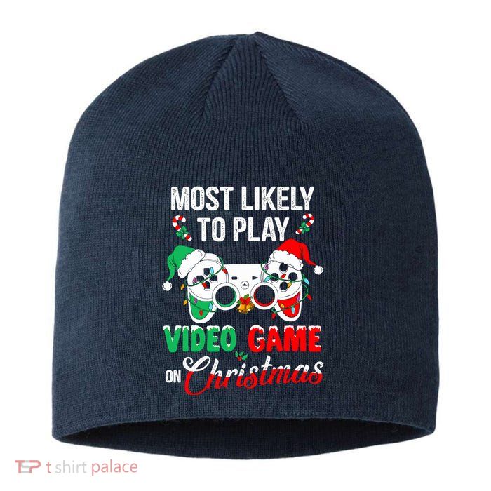Most Likely To Play Video Game On Christmas Santa Gaming Sustainable Beanie