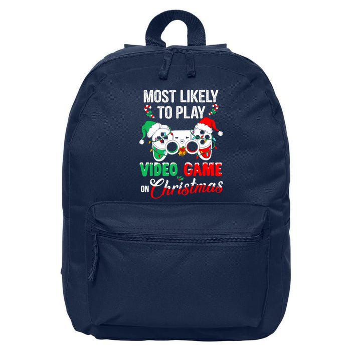 Most Likely To Play Video Game On Christmas Santa Gaming 16 in Basic Backpack