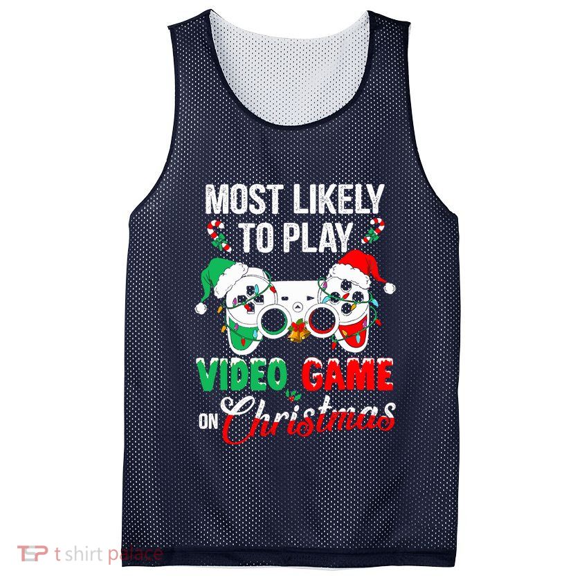 Most Likely To Play Video Game On Christmas Santa Gaming Mesh Reversible Basketball Jersey Tank