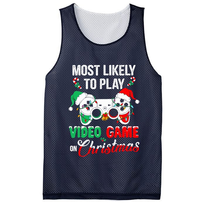 Most Likely To Play Video Game On Christmas Santa Gaming Mesh Reversible Basketball Jersey Tank