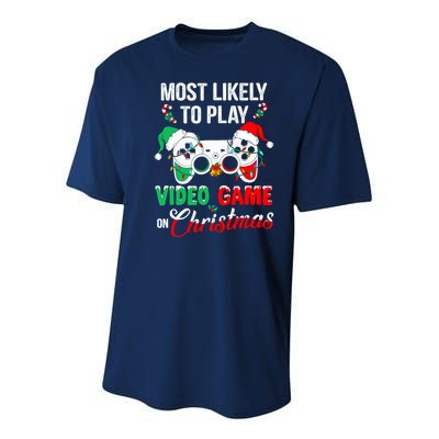Most Likely To Play Video Game On Christmas Santa Gaming Youth Performance Sprint T-Shirt