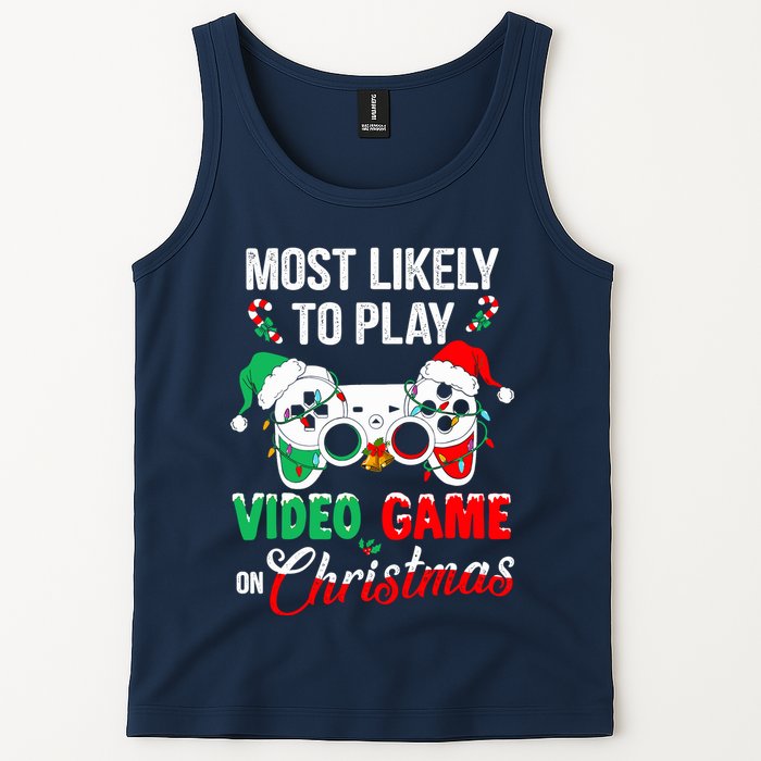 Most Likely To Play Video Game On Christmas Santa Gaming Tank Top
