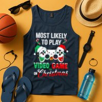 Most Likely To Play Video Game On Christmas Santa Gaming Tank Top