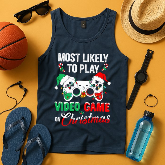 Most Likely To Play Video Game On Christmas Santa Gaming Tank Top