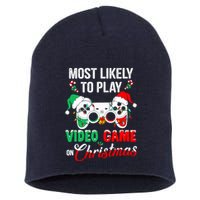 Most Likely To Play Video Game On Christmas Santa Gaming Short Acrylic Beanie