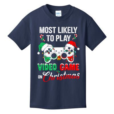 Most Likely To Play Video Game On Christmas Santa Gaming Kids T-Shirt